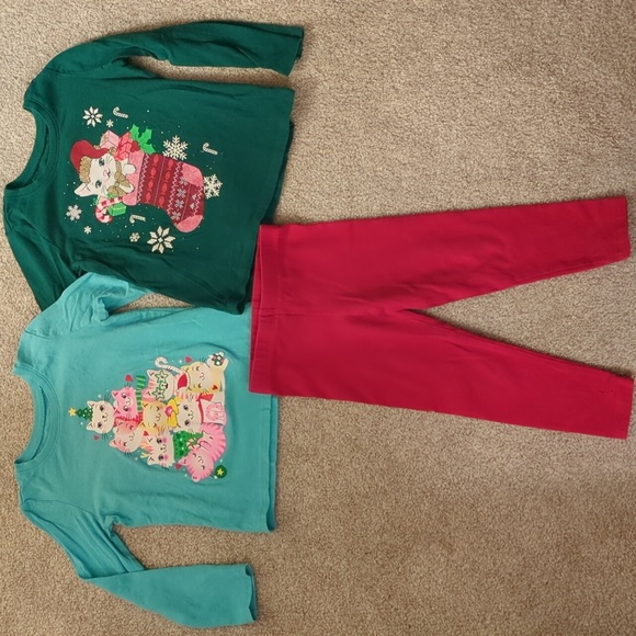 Children's Place Christmas Cat Long Sleeve Shirts and Red Leggings Bundle - Picture 1 of 8